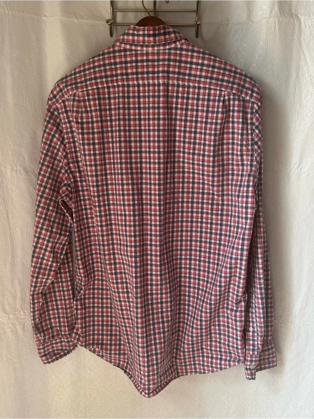 J CREW Flex Washed Shirt Button-Up Long Sleeve Collar Red White Blue Plaid Sz L